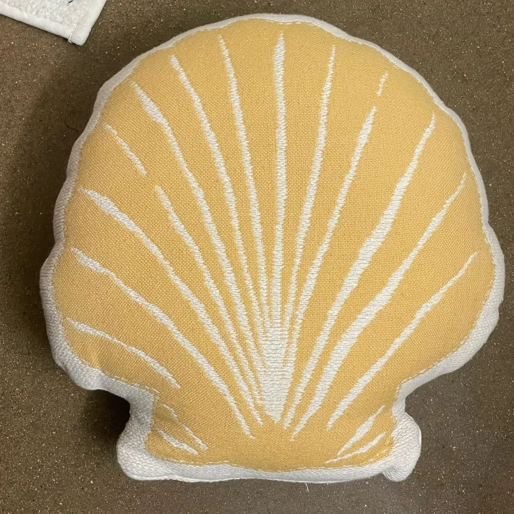 Shell-Shaped Yellow & White Small Accent Pillow Beachy Coastal Nautical Vibes